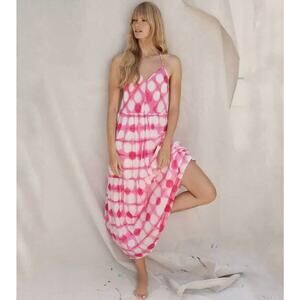 Anthropologie Maeve Geneva Maxi Dress Tie-Dye Polka Dot V-Neck Open Back Tiered